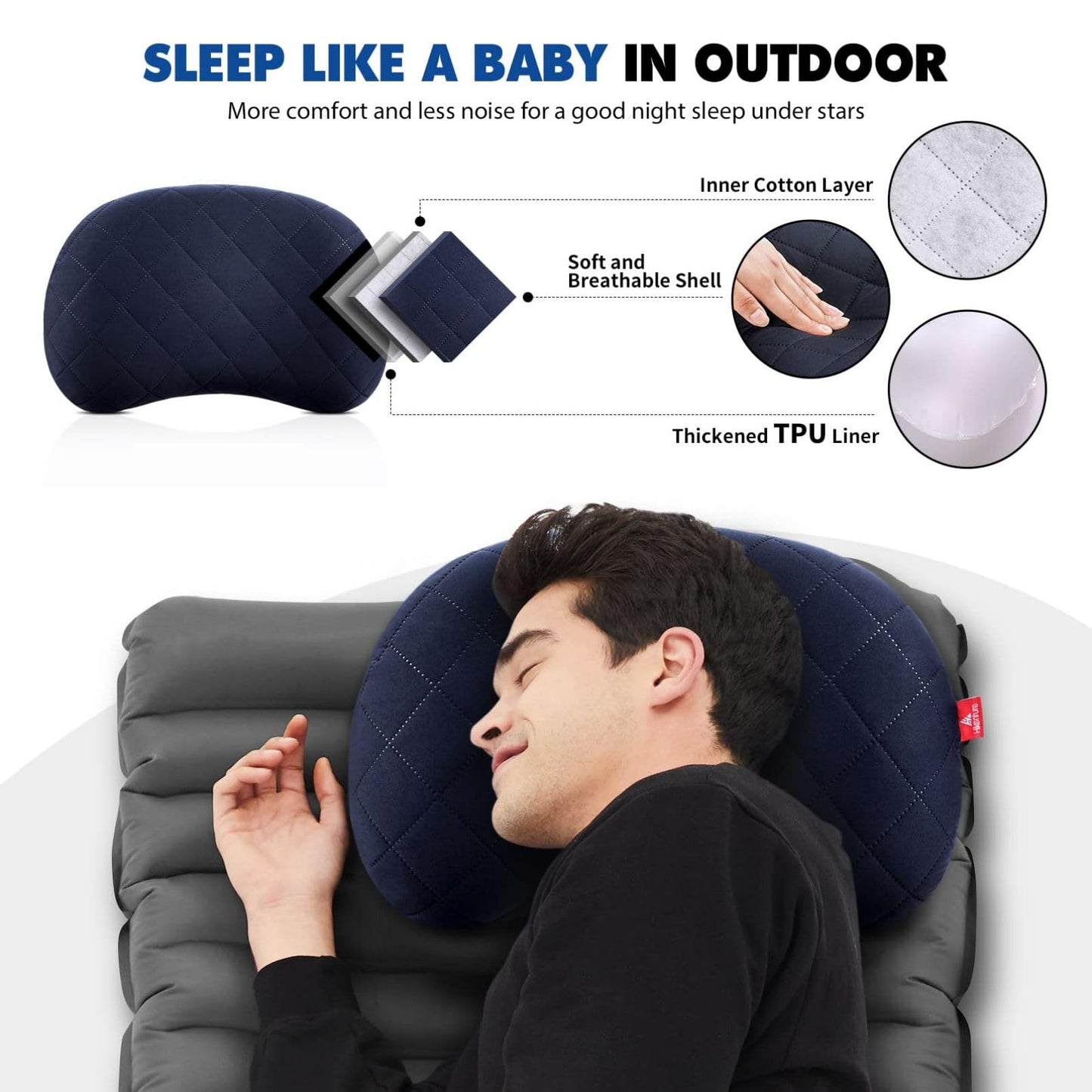 Hikenture Inflatable Pillow for Camping, Washable Backpacking Pillow for Sleeping, Ultralight Blow Up Pillows with Removable Cover, Portable&Compact Hiking Pillow for Beach, Travel, Outdoor(Blue)