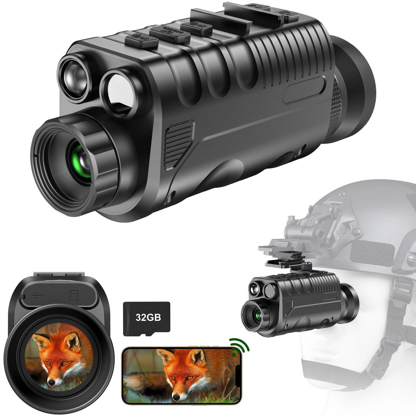 Nightiger Dual IR Night Vision Monocular for Adults Helmet OLED Large Circular Screen 850nm 940nm Rechargeable WiFi Night Vision Goggles HD Camera 4K Video Photo Digital Zoom Night Vision Binocular