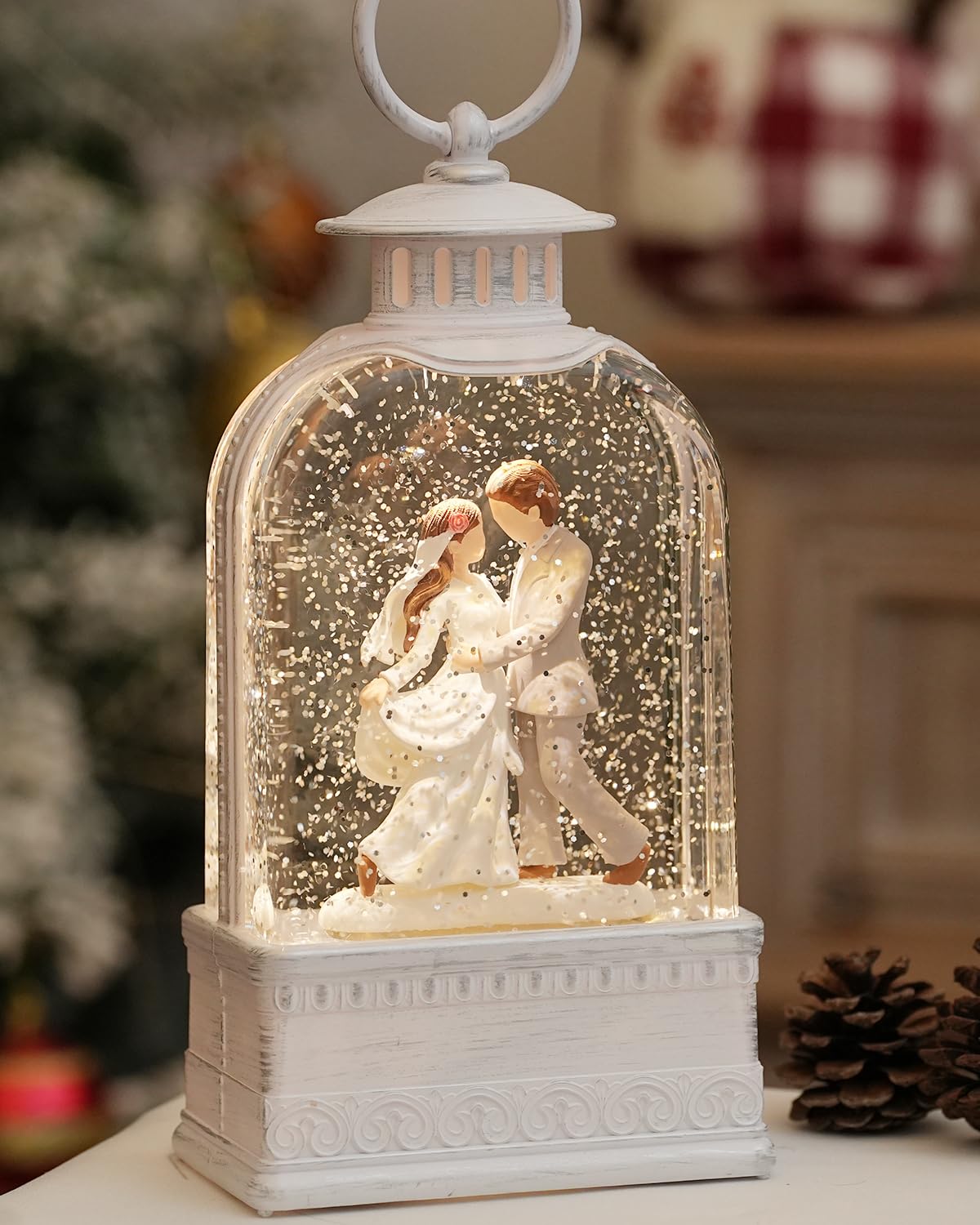 Wedding Gifts Lighted Snow Globe with 6H Timer,Promise Couple Engaged Commemorative Newlywed Remembered Snow Globe for Women,Christmas