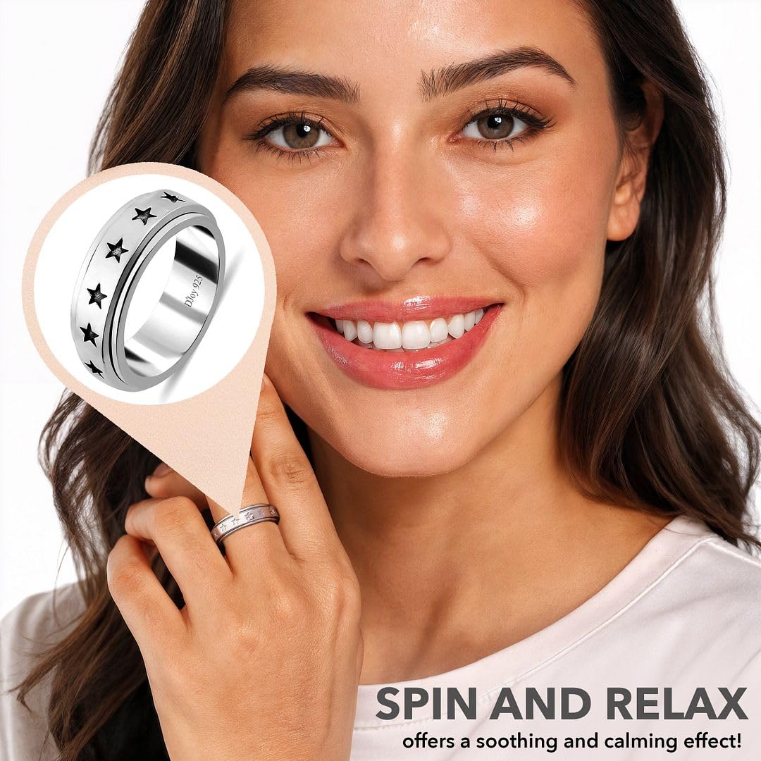Shop LC Spinner Ring for Women Jewelry - Fidget Rings Spinning Anxiety Ring for Men - Wedding Band 925 Sterling Silver Platinum