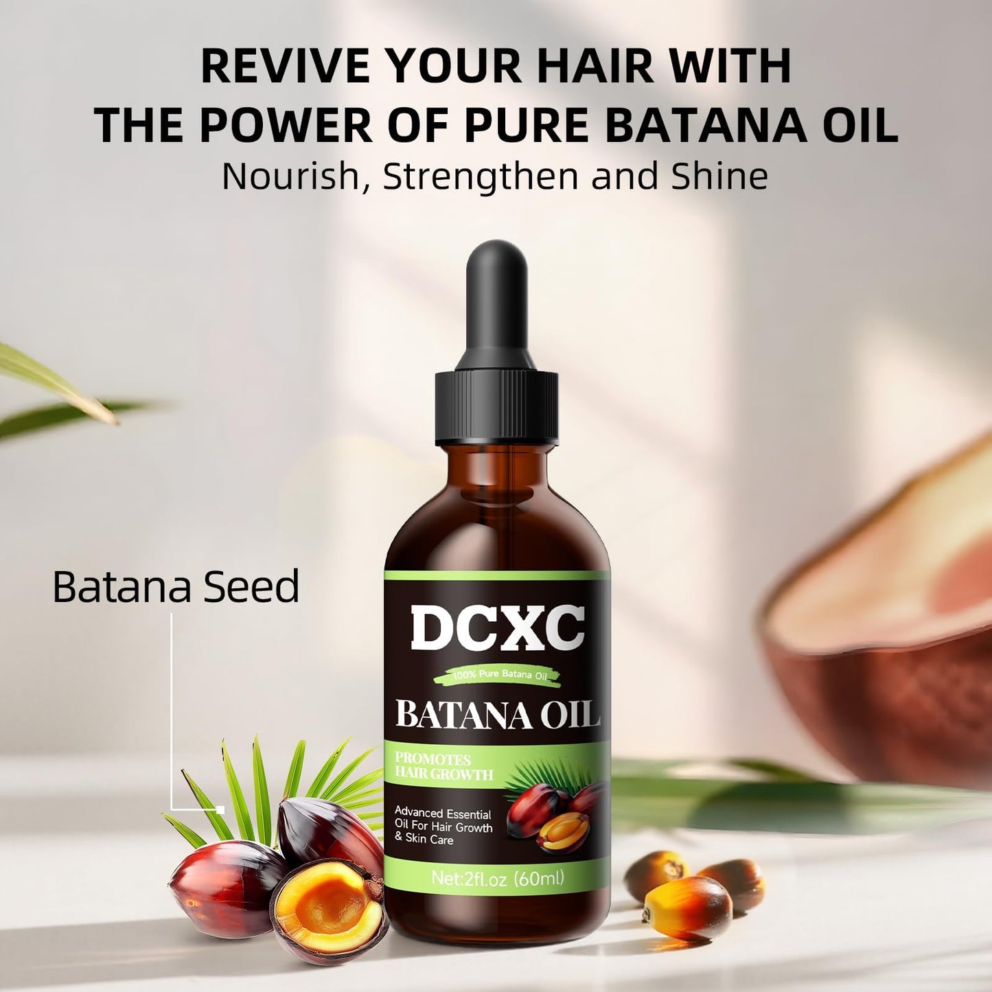 DCXC 100% Pure & Natural Batana Oil for Hair Growth - Strengthens Hair, Reduces Breakage and Hair Loss, Enhances Shine - Nourishment For All Hair Types - 60ml