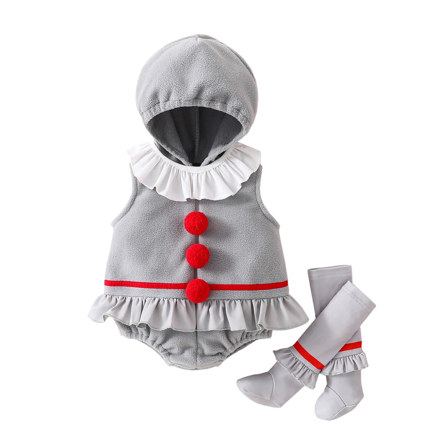 Cevoerf Clown Costume for Baby Girl Boy Halloween Costumes Joker Costume Romper Infant Baby Halloween Outfit 3 6 12 18 Month (Gray, 0-6M)