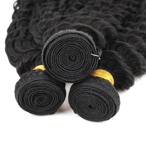 Condescension Brazilian Human Hair Bundles 16 18 20 Inch Deep Wave 3 Bundles Human Hair 100% Unprocessed Remy Brazilian Virgin Weave Hair Natural Black for Women