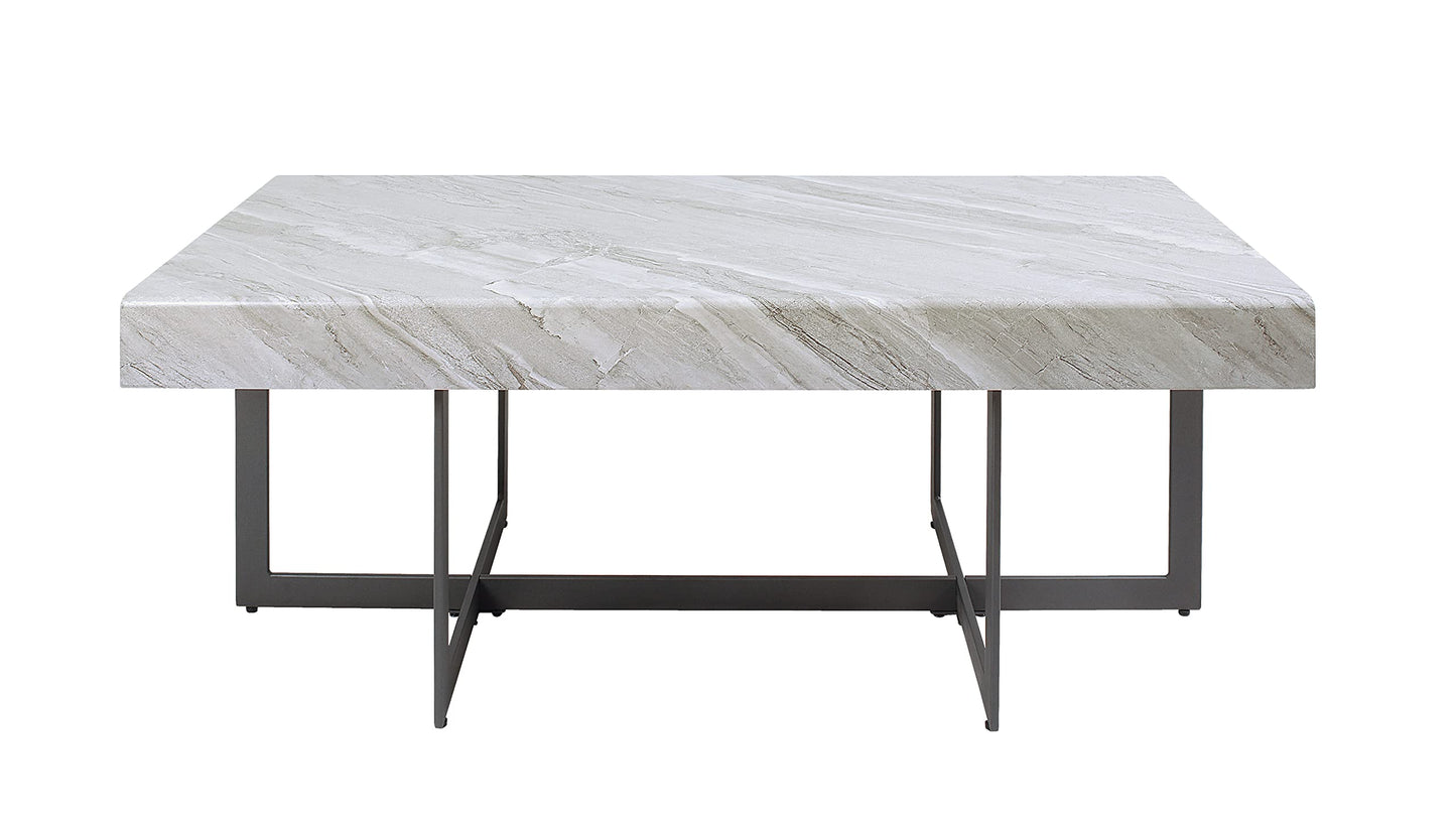 Furniture of America Willy Modern Storage Faux Marble Top 3-Piece Coffee, End and Sofa Table Set for Living Room, Gray