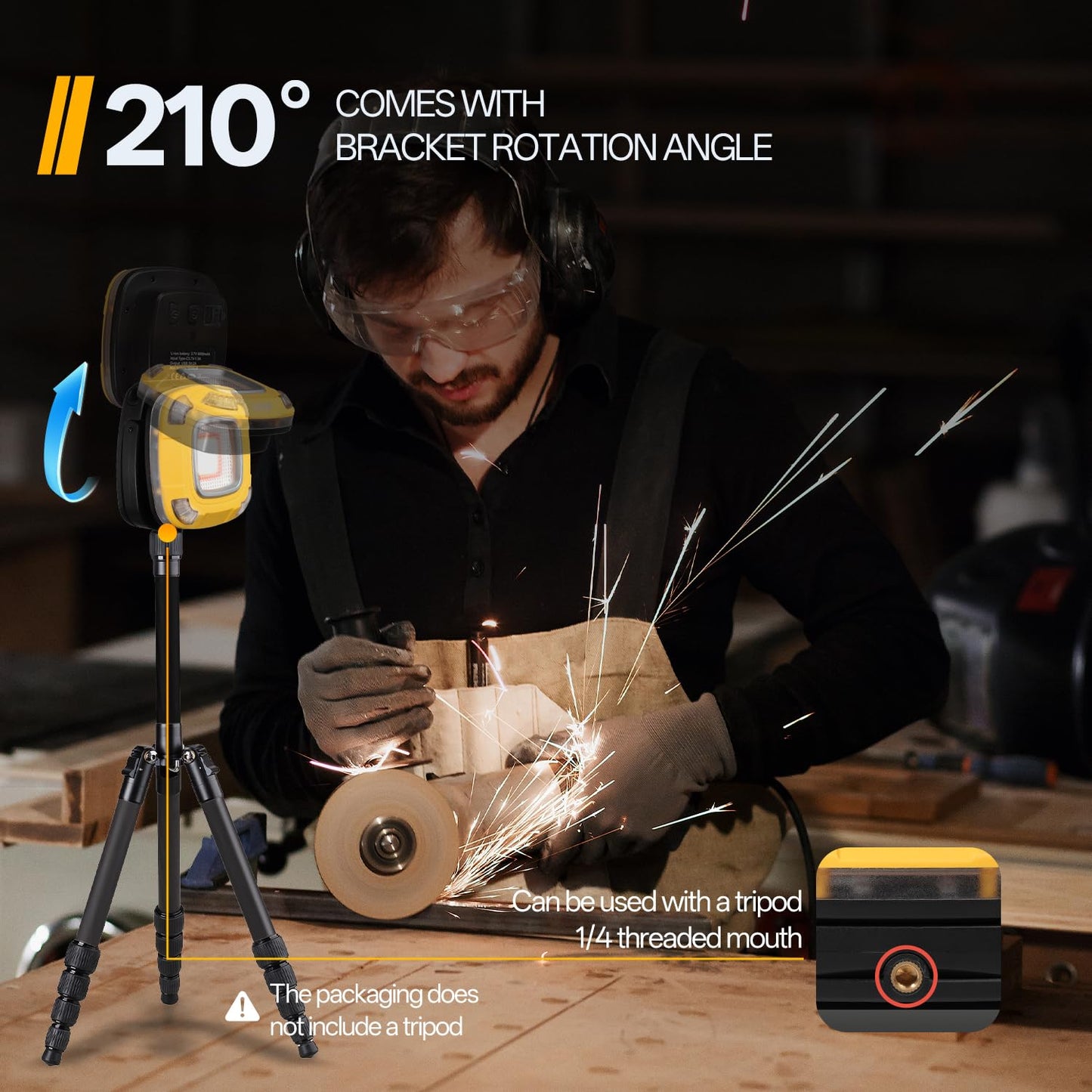 Gabujau Magnetic Work Light, 10,000 mAh Rechargeable LED Portable Lamp, 2,000 Lumen Floodlight, 9 Light Modes with 1/4" Threaded Port for Machinist Auto Underhood Outdoor Camping