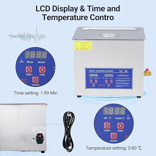 10L/2.64Gal Heavy-Duty Ultrasonic Cleaner 240W 40kHz - Industrial-Grade Heated Cleaning Machine with Digital Timer, for Watches, Eyeglasses, Jewelry, Dental Tools & Industrial Parts