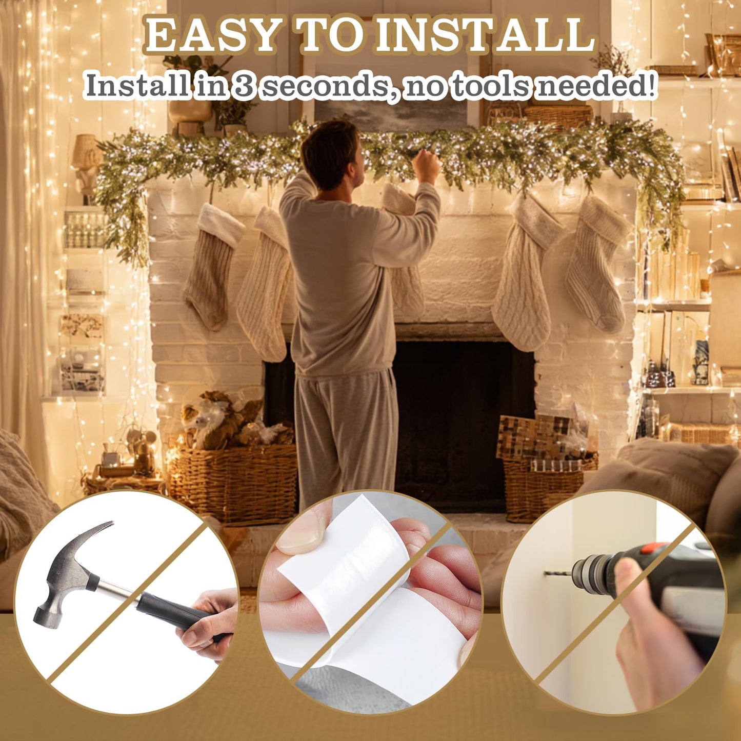 MorningRo 3 Pack 2 in 1 Fireplace Garland and Stocking Hangers Heavy Duty Metal Christmas Stocking Holder for Mantle Headphone Backpack Hooks for Fireplace Tabletop Xmas Decoration (Black)