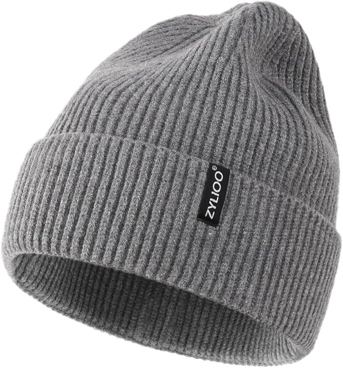 Zylioo Oversize Beanie Hats, XXL Big Size Ribbed Knit Cuffed Winter Hat for Cold Weather, Warm Skull Watch Cap