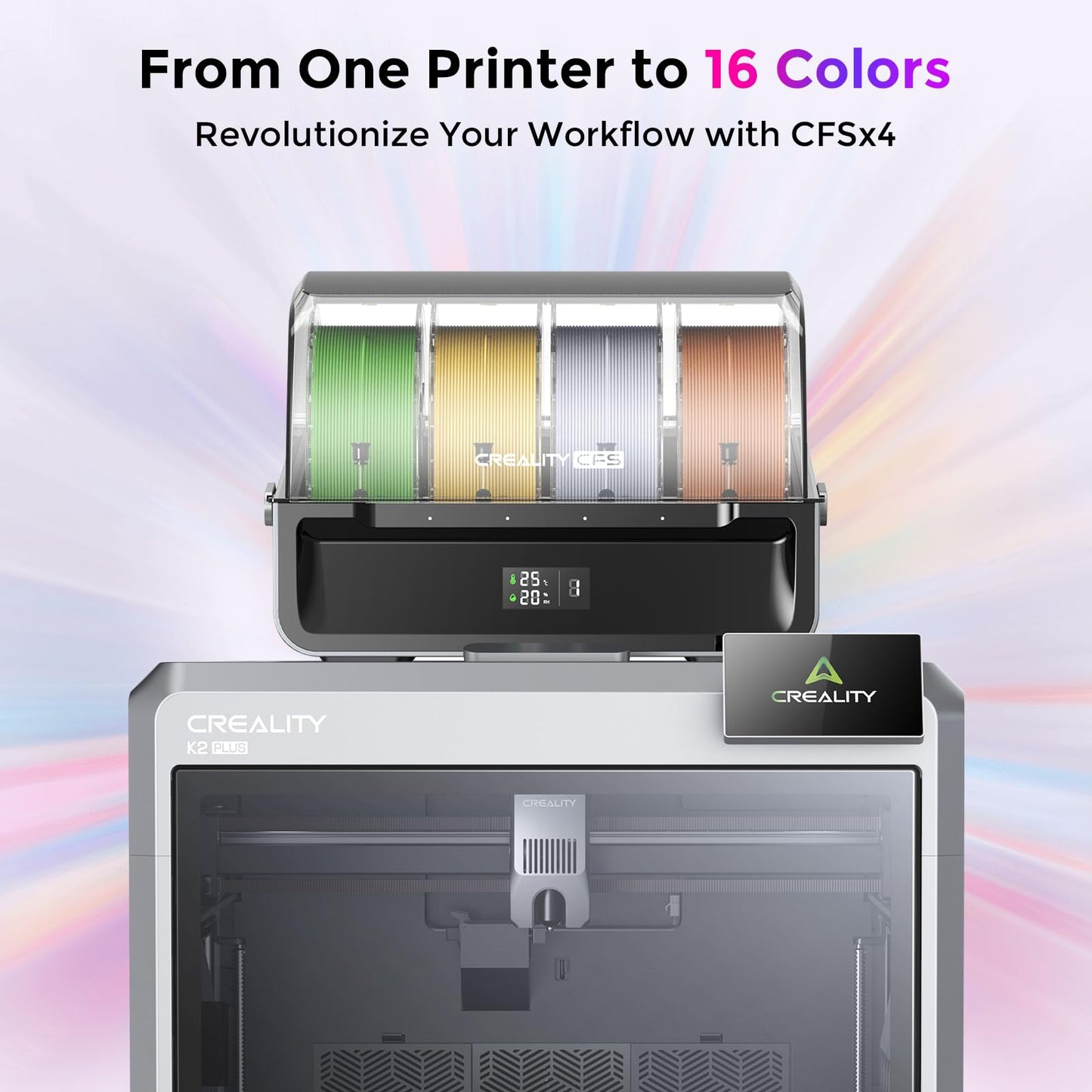 Creality 3D Printer K2 Plus Combo Multi Color 3D Printer with CFS, 16 Color Printing, 600mm/s High Speed, Auto Leveling, Dual AI Cameras, 350×350×350mm Build Volume