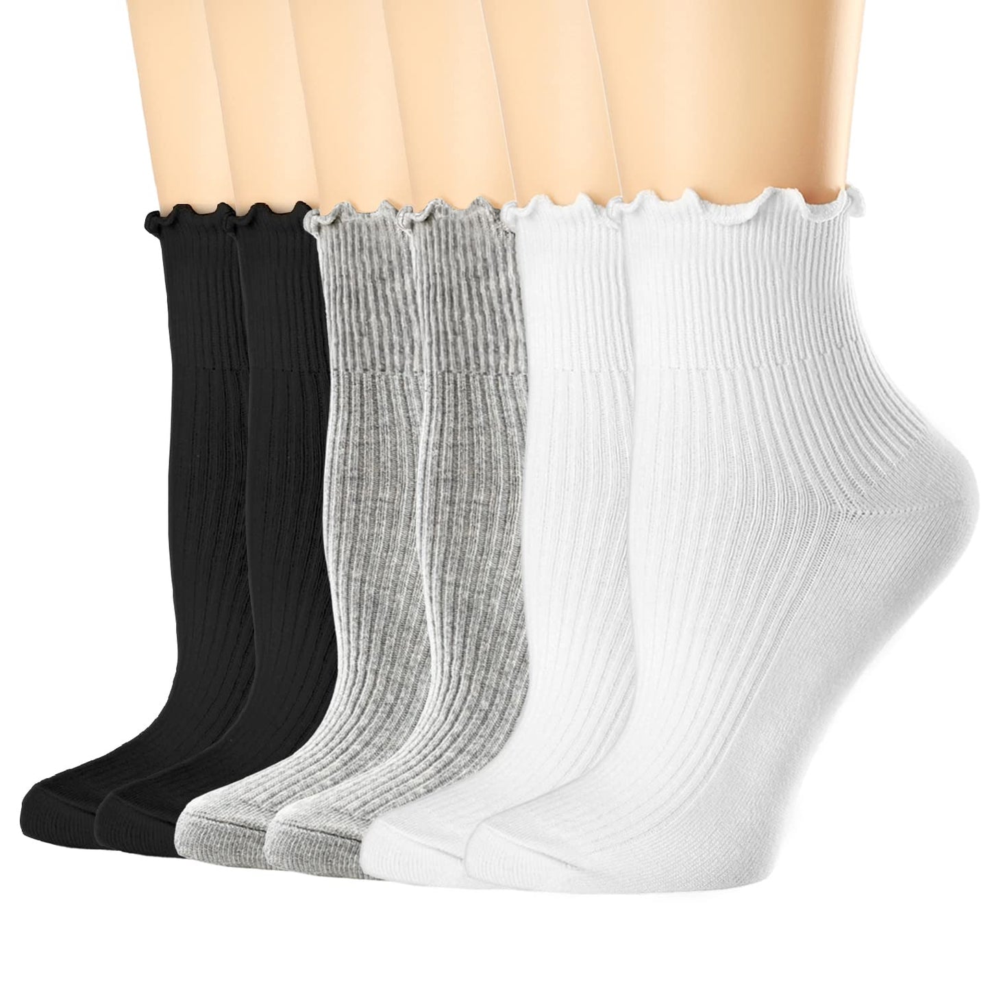Mcool Mary Women's Ankle Socks - Ruffle Turn-Cuff Cute Socks for Summer, 6-Pack, Cotton Knit, Low Cut Frilly, Size 9-11