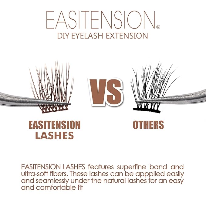 DIY Eyelash Extension, 3D Effect Individual Melt Flare Lash Cluster Natural Lashes Set, Home Eyelash Extension, Lashes Pack (16MM-Amber)