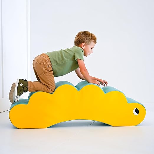 Children's Factory Coco The Caterpillar, Yellow and Aqua Foam Kids Stool, Toddler Soft Seating Chair for Daycare, Preschool and Home, Lightweight and Easy to Clean, Little Explorers Collection