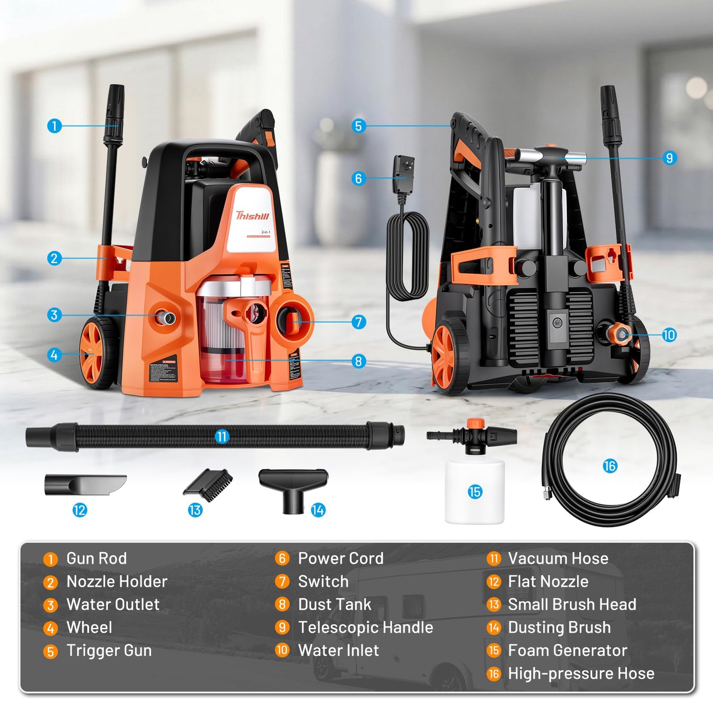 This Hill 4 in 1 Pressure Washer & Vacuum Cleaner, 1.7GPM 2800PSI with High Pressure Cleaner, 1400W High-Pressure Steamer for Cleaning, Fit for Home, Tile, Carpet, Furniture & Personal Car Detailing