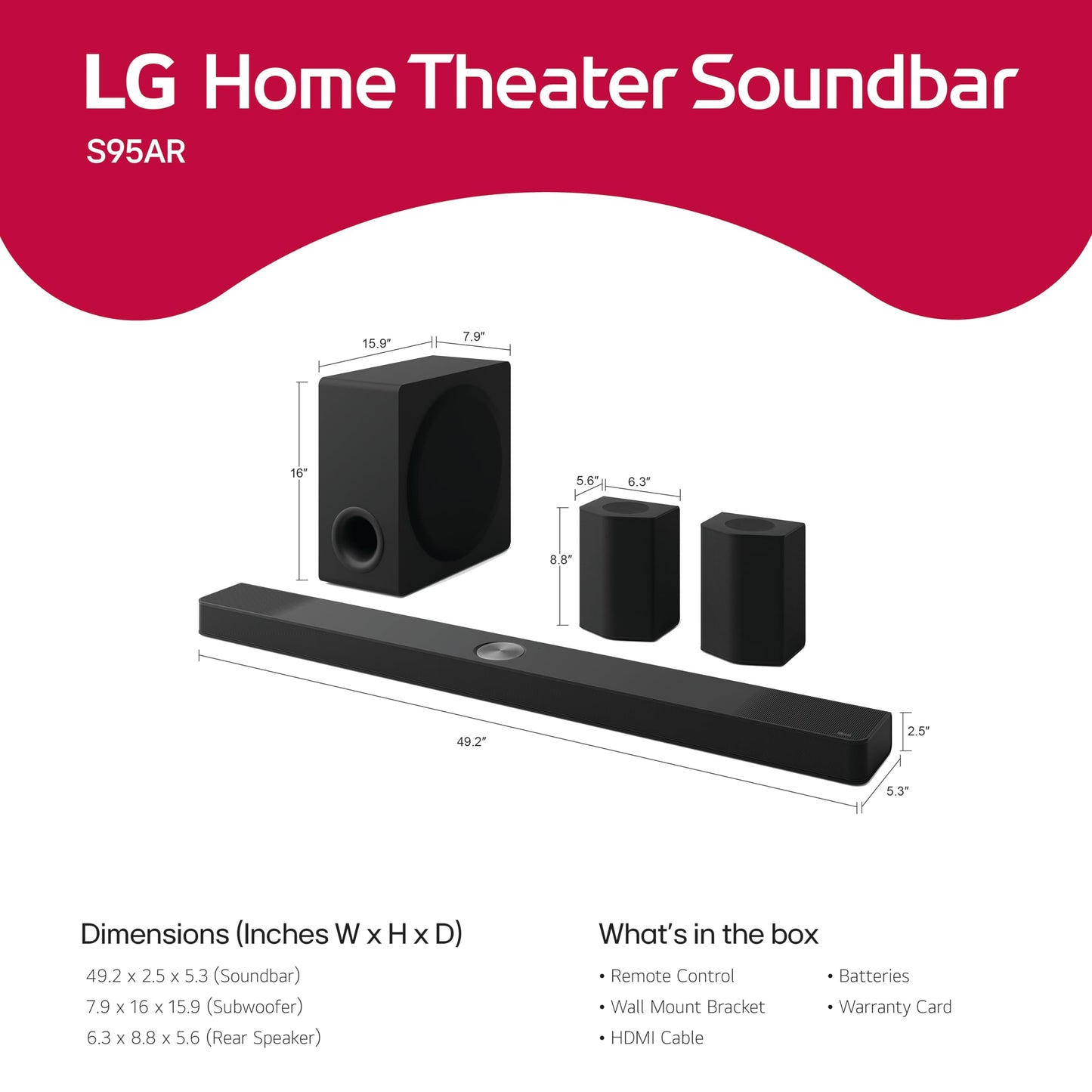 LG S95AR 9.1.5 ch. Home Theater Soundbar with Wireless Subwoofer, Dolby Atmos Audio, TV Synergy, Wow Interface, AI Room Calibration (2025 Model)