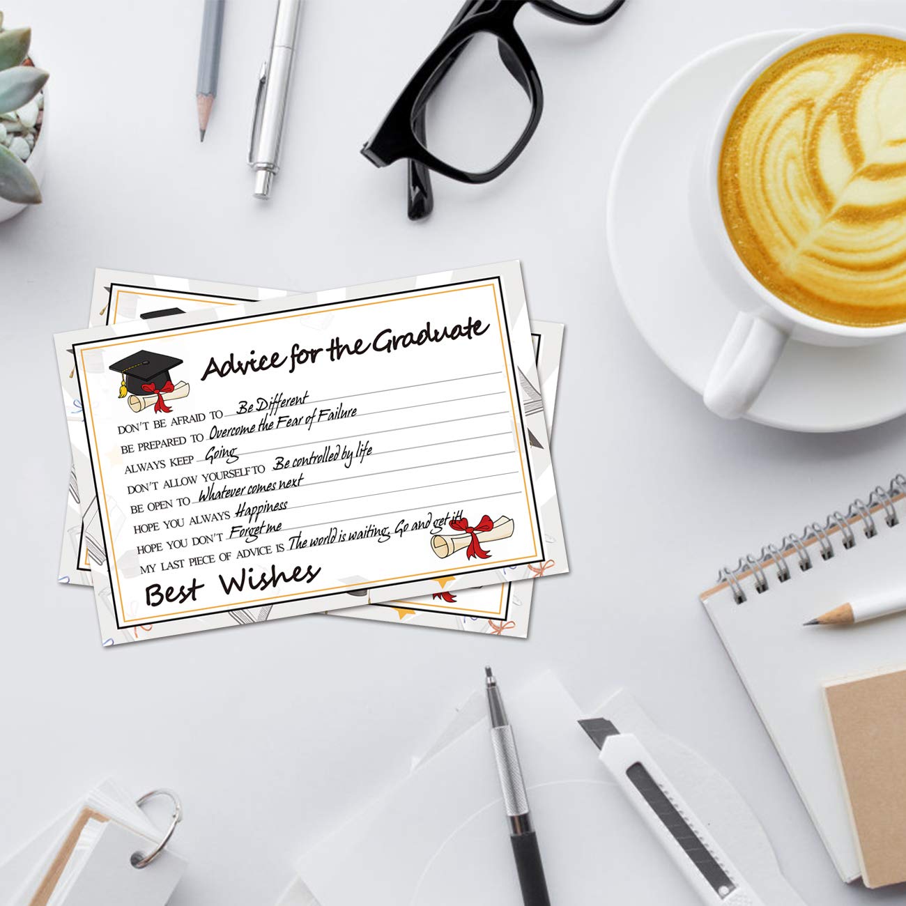 Graduation Wish Cards - 50PCs High School or College Graduation Advice Cards Supplies 2025 Decorations Grad Celebration Party Supplies for High School/College/Senior School