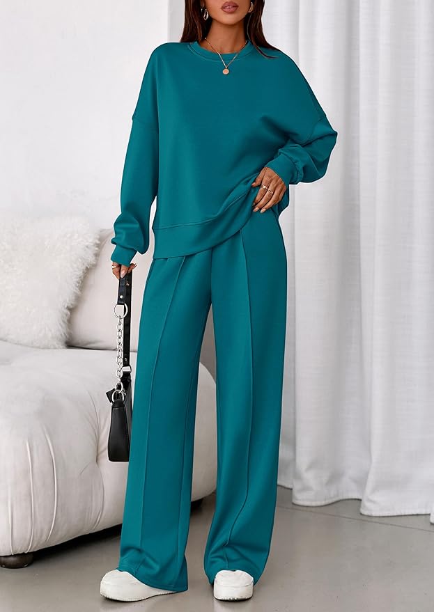 PRETTYGARDEN 2 Piece Sets For Women Fall Trendy Long Sleeve Sweatshirt Wide Leg Pants Loungewear Set Matching Sweatsuit