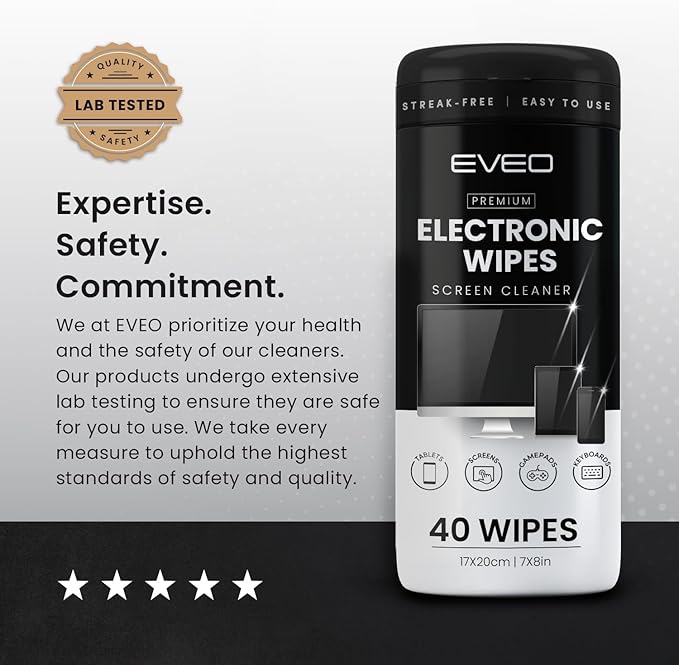 Electronic Wipes Screen Cleaner Streak-Free [2 Pack x40] Computer Screen Wipes, TV Screen Cleaner Wipes, Monitor Wipes for Smart TV, Laptop, iPhone, ipad and more - [Microfiber Cloth + 80 Wipes]