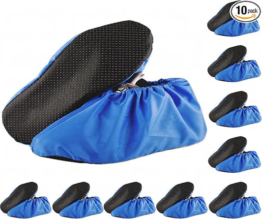 10 Pairs Washable Reusable Shoe Covers Light Weight Boot Covers Anti Slip Dustproof Booties For Indoor Household Office Laboratory (Royal Blue, Large)