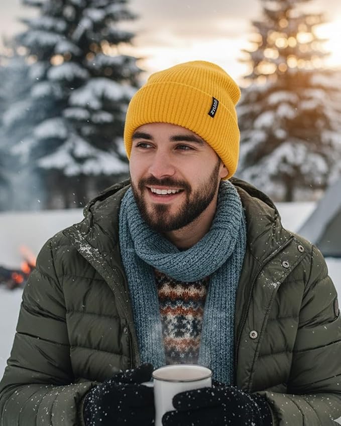 Zylioo Oversize Beanie Hats, XXL Big Size Ribbed Knit Cuffed Winter Hat for Cold Weather, Warm Skull Watch Cap
