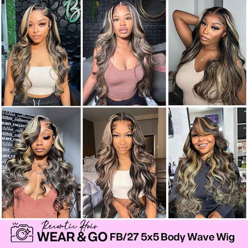 Highlight Glueless Wigs Human Hair Pre Plucked Pre Cut 5x5 HD Lace Closure Wigs Honey Blonde Body Wave Lace Front Wigs Human Hair Wear and Go for Women 180% Density 24Inch