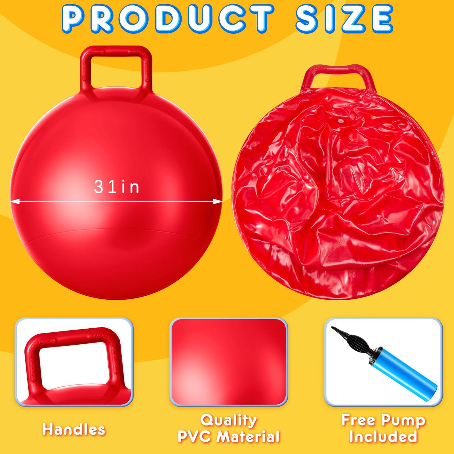 Lewtemi 2 Pcs 31 Inch Big Hopper Ball Jumping Hopping Inflatable Bouncing Ball with Handle and Air Pump for Adults Carnival Outdoor Sports Game(Red, Green)