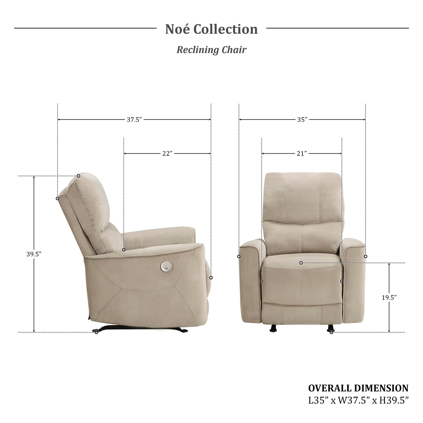 Lexicon Power Recliner Chair Living Room Velvet Reclining Sofa Chair, Home Theater Seating, Power Rocker Recliner Sofa Chair for Living Room/Office/Apartment, Light Brown