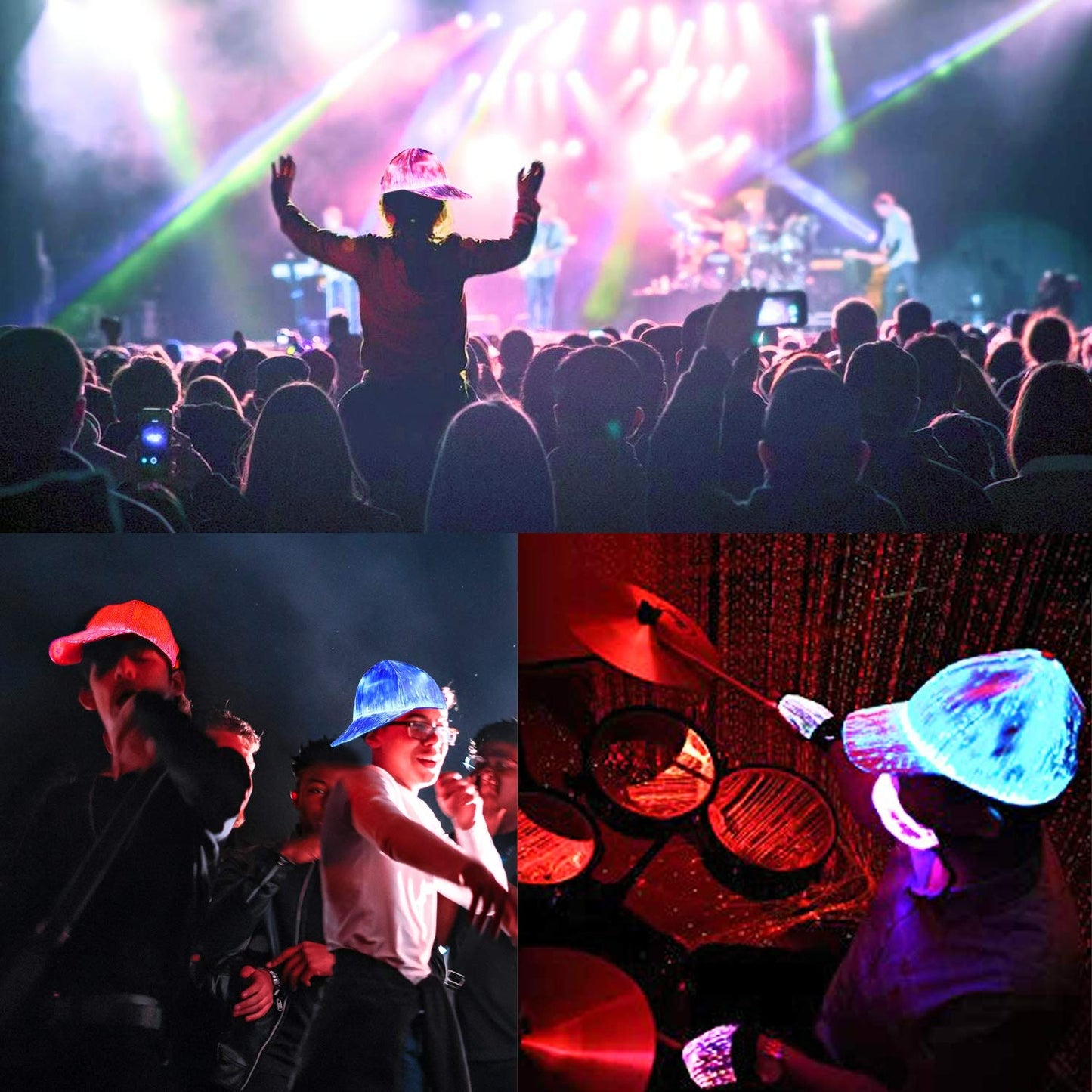 Ruconla Fiber optic cap LED hat with 7 colors luminous glowing EDC baseball hats USB Charging light up caps even party led crazy cap for event holiday