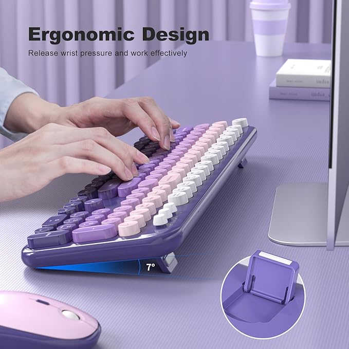 Wireless Keyboard and Mouse Combo, 104 Keys Full Size Typewriter Keyboards and 2.4 GHz USB Receiver Plug Play Mouse for Windows, PC, Laptop, Desktop (Purple)