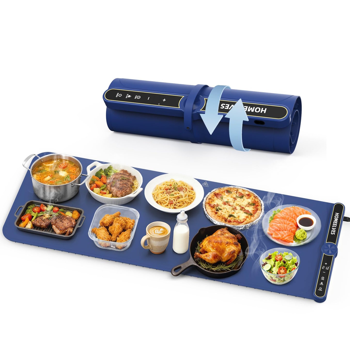 Warming Mat for Food Extra Large 39.4”X15”, 8S Rapid Heating Electric Warming Tray with 9 Temp Setting and 6H Timer, Food Warming Pad, Portable Food Warmers for Parties Buffet, Blue