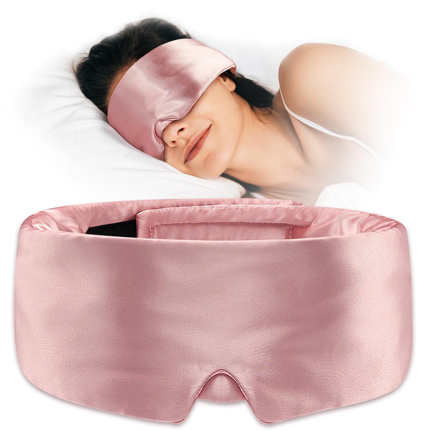 Umisleep Soft Sleep Mask, Blackout Eye Mask for Side Sleepers, Comfortable Sleep Mask for Women Men, Satin Eye Masks for Sleep with Wide Band, Smooth Sleeping Mask, Blindfold, Pink