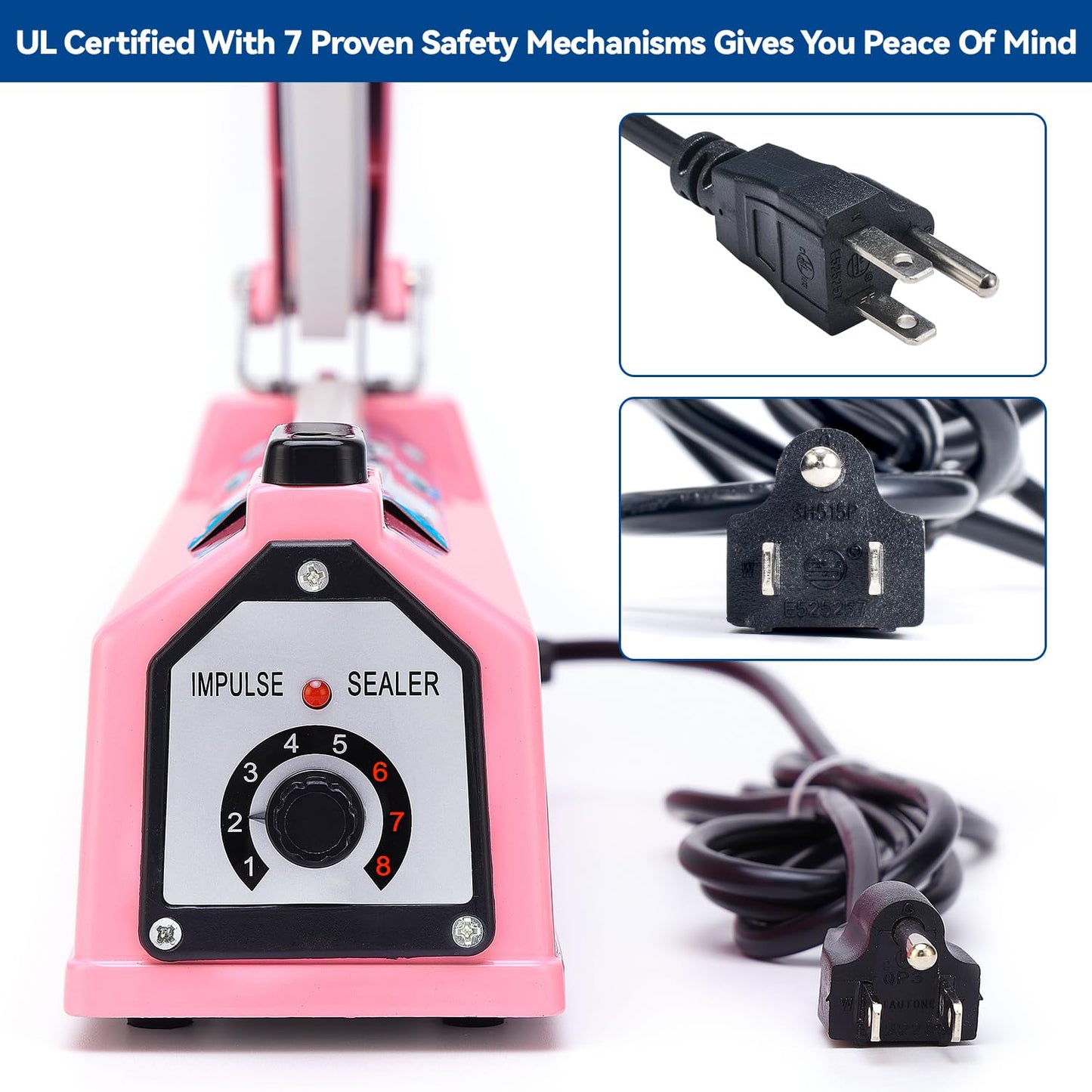 LinsnField Sealer Pro, Patented 8-inch Impulse Heat Sealer, 2-mm Sealing Width Super Heavy Duty Bag Sealing Machine with Extra 2 Replacements, 1Fuse Included, Pink