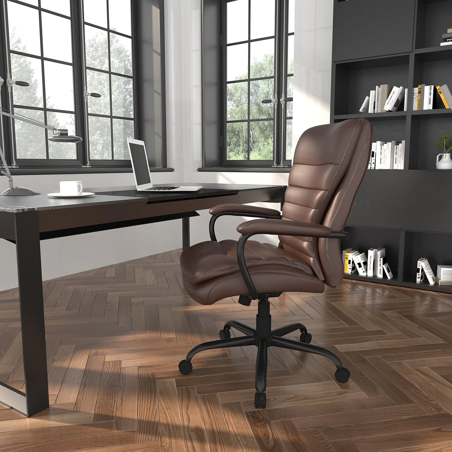 Boss Office Products Heavy Duty Double Plush LeatherPlus Chair with 350lbs Weight Capacity in Bomber Brown (B991-BB)