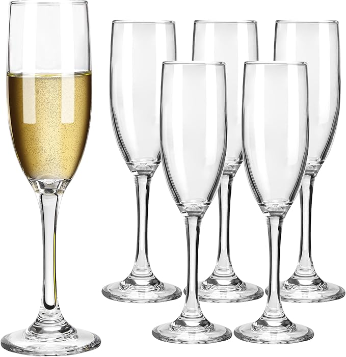HAKEEMI Champagne Flutes Set of 6, Classic Champagne Glasses Bulk, Elegant Toasting Flutes, 6 oz