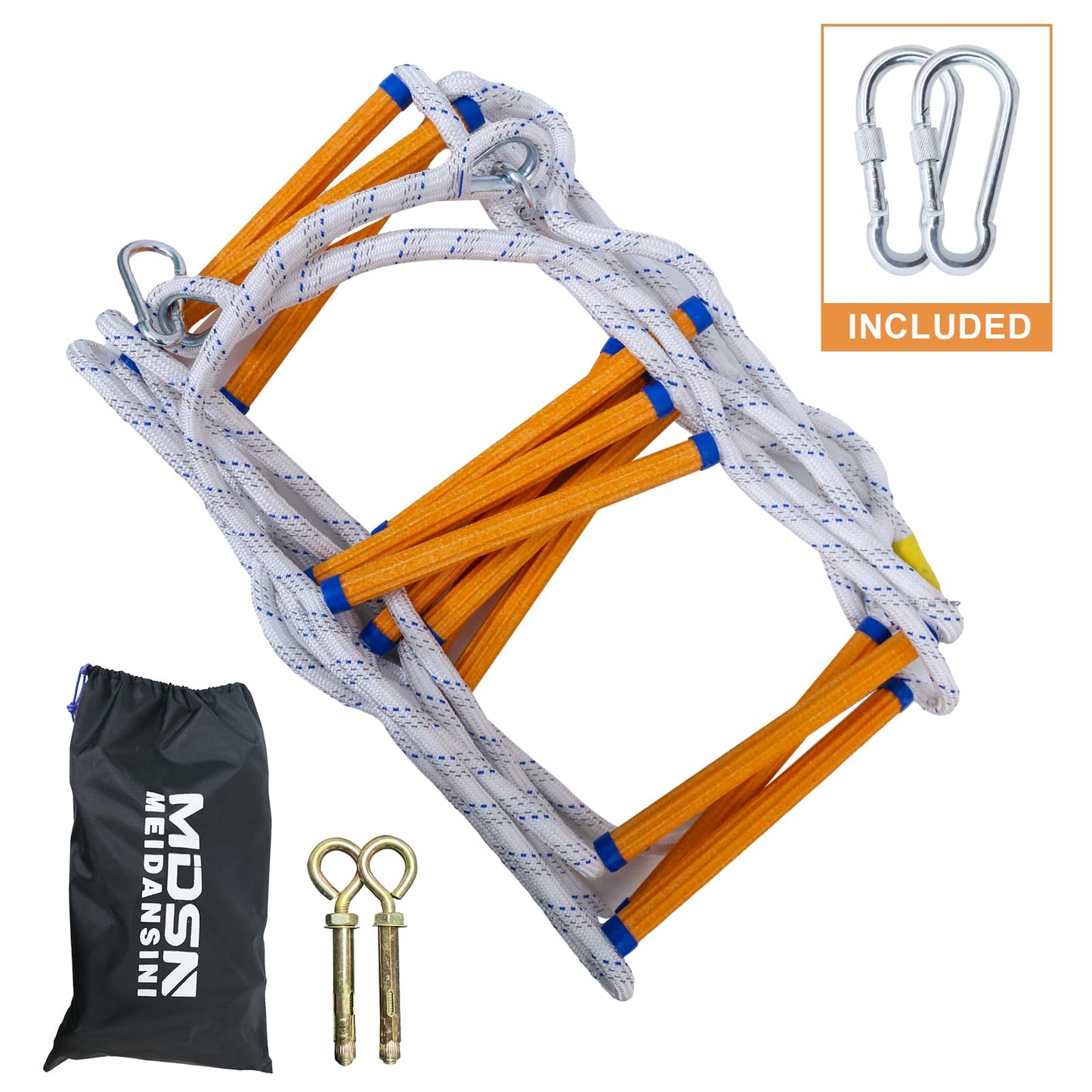 Rope Ladder,49 Feet Emergency Fire Escape Ladders Flame Resistant Safety Rope Ladder with Hooks,Fast to Deploy Sturdy and Strong Portable and Reusable 3 Story,Weight Capacity up to 2000 Pounds