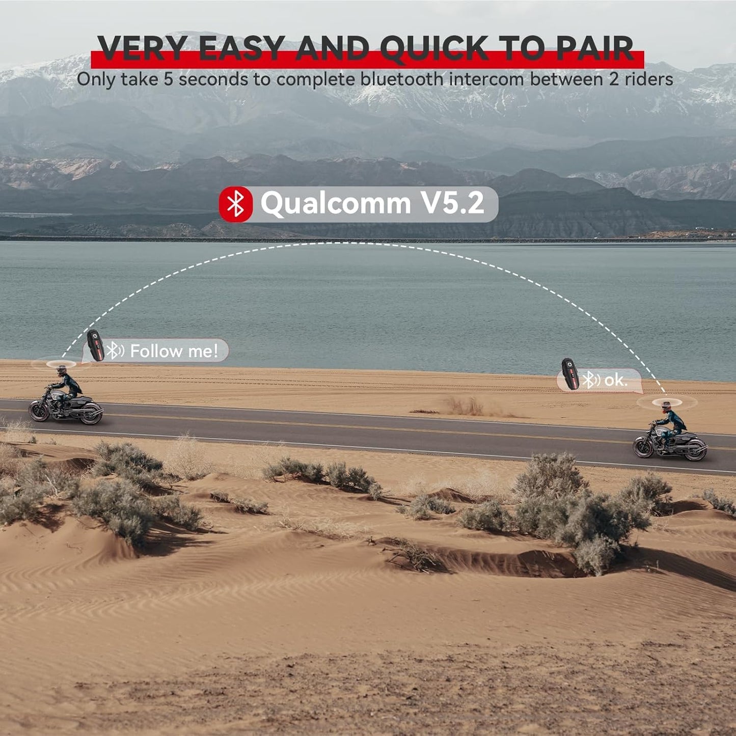XGP Motorcycle Bluetooth Headset V5.2 with Music Sharing, 2-Way Motorcycle Helmet Bluetooth with IP67 Waterproof, Motorcycle Communication Systems with Hi-FI Speakers for ATV/Snowmobile/Ski, 2 Pack