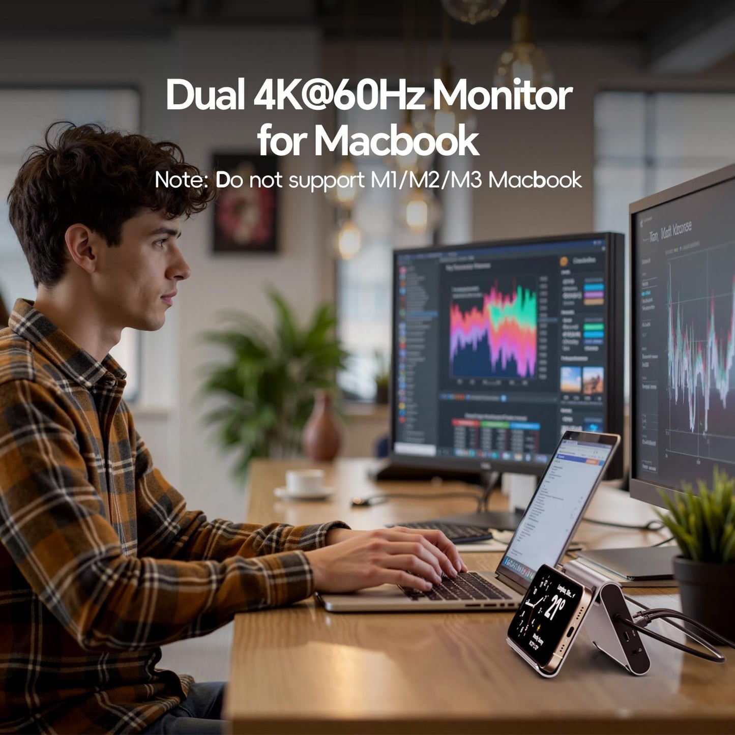 Macbook Pro Docking Station Dual Monitor 4K@60Hz For Macbook Pro/Air M3 Pro/M4, Pulwtop Usb C Docking Station Stand Laptop Dock
