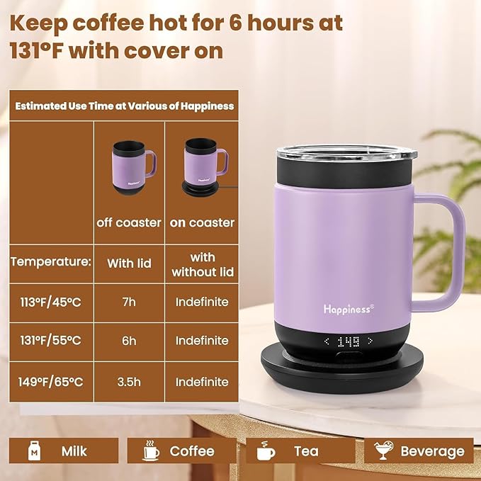 Smart Heated Coffee Mug,16oz Rechargeable Electric Self Heating Temperature Control Coffee Cup