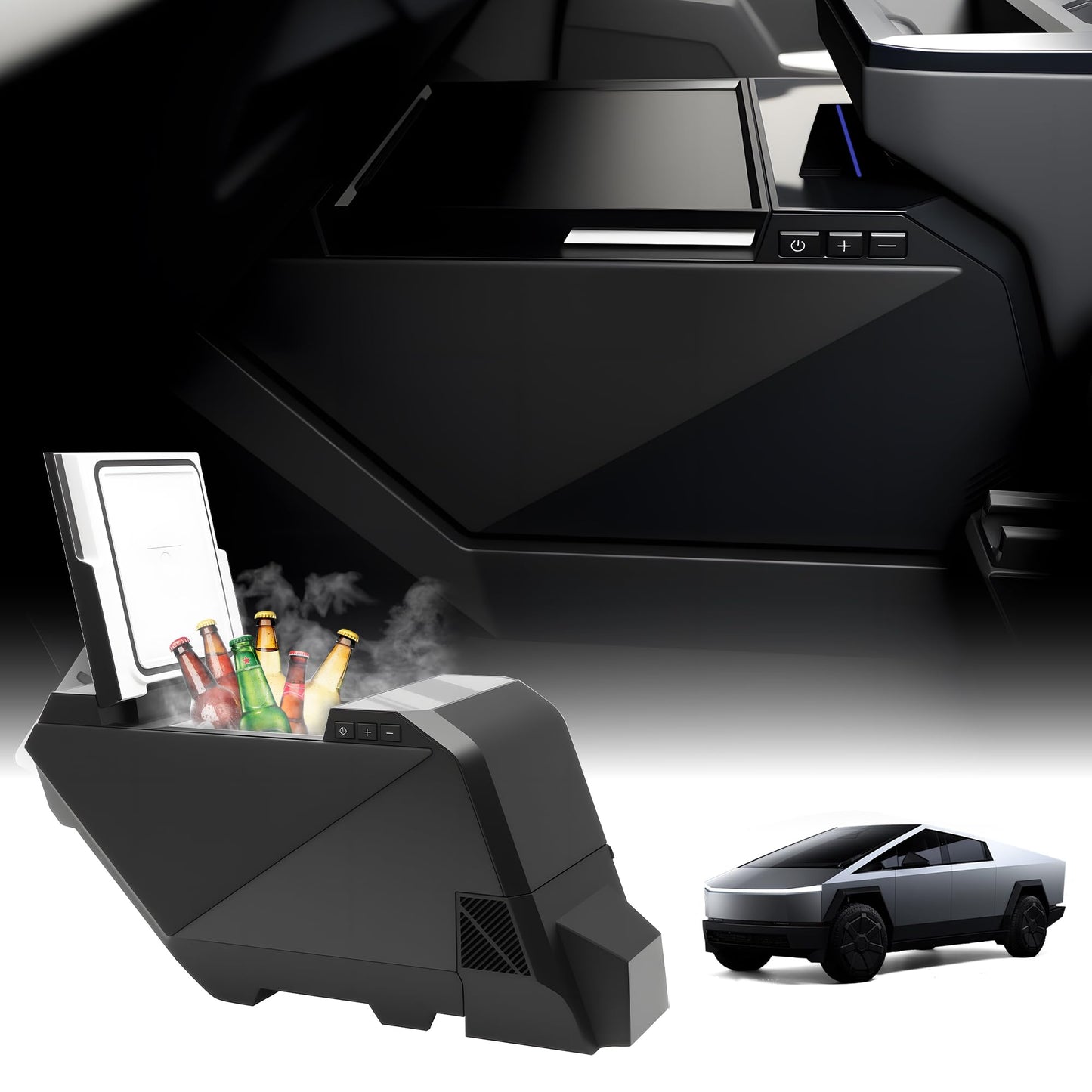 Cooler Refrigerator for Tesla Cybertruck, 18L Fridge Floor Center Console Freezer with Rapid Cooling (21°F~68°F) 110V/50W Cyber truck Accessories Compatible Power for Camping Road Trips
