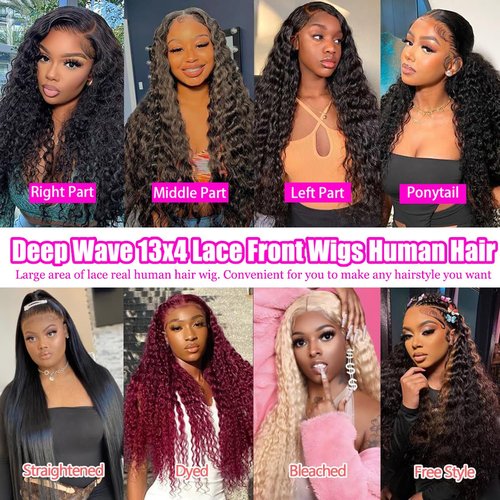 VANTELUVE Deep Wave Lace Front Wigs Human Hair Pre Plucked 200% Density 13x4 Deep Curly Frontal Wigs with Baby Hair for Black Women Natural Color 24inch