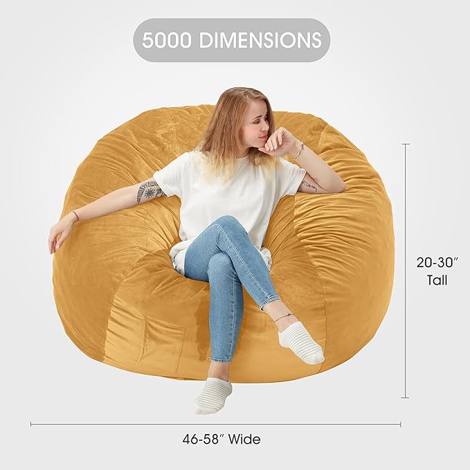 HABUTWAY Bean Bag Chair: Giant 5' Memory Foam Furniture Bean Bag Chairs for Adults with Microfiber Cover 5Ft(Mustard)