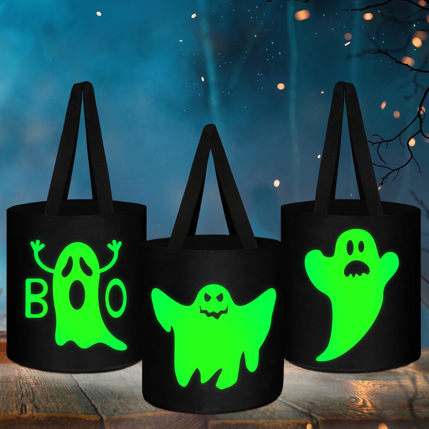 Hosuly 3 Pcs Halloween Buckets Glow in The Dark Candy Trick Bags Multipurpose Reusable Goody Light up Buckets for Kids Halloween Supplies Favors(Novel Style)