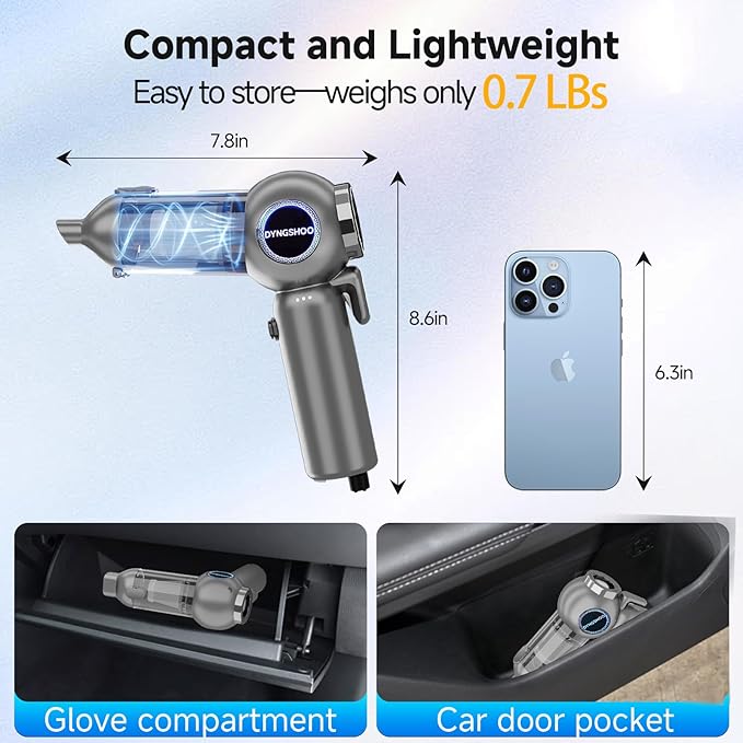 Handheld Car Vacuum Portable Cordless（Equipped with a one-Touch Window Breaker and Seatbelt Cutter ） Car Vacuum Cleaner with 25000Pa Ultra-Strong Suction,Design for Drivers, Home, Pet Hair