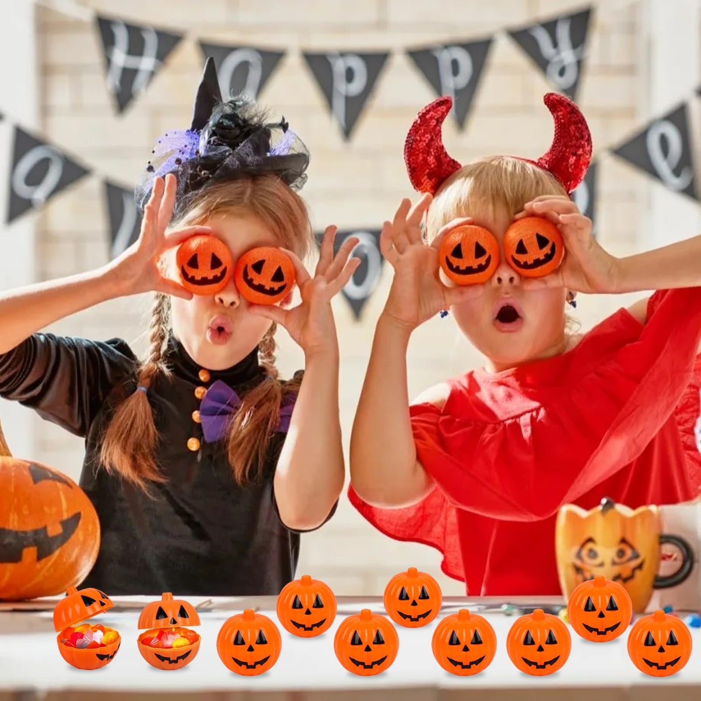 FOIMAS Halloween Pumpkin Candy Box,36pcs Mini Plastic Pumpkin Containers Fillable Candy Treat Box for Trick or Treat Halloween Party Decoration