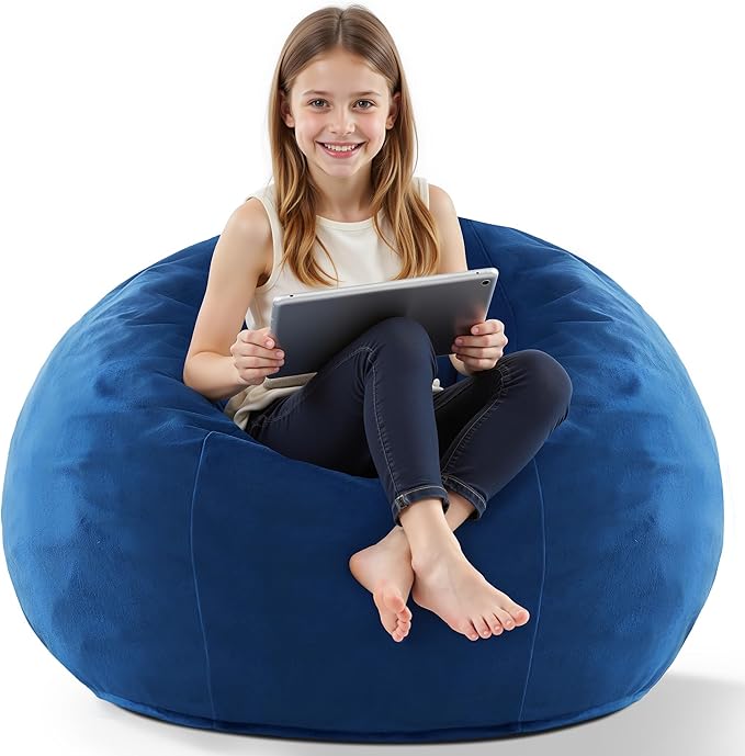 HABUTWAY 2FT Bean Bag Chair, 2' Beanbags Small Bean Bag Chairs with Filling, Teardrop Bean Bag Chair Luxurious Velvet Ultra Soft Fur with Removable Cover (Blue)