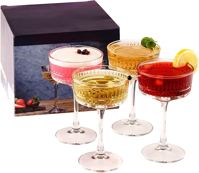 the mask el turko Vintage Coupe Glasses Set of 4, Champagne, Cocktail, Martini, Wine Glasses, Long Stem Glassware, (8.8oz/...