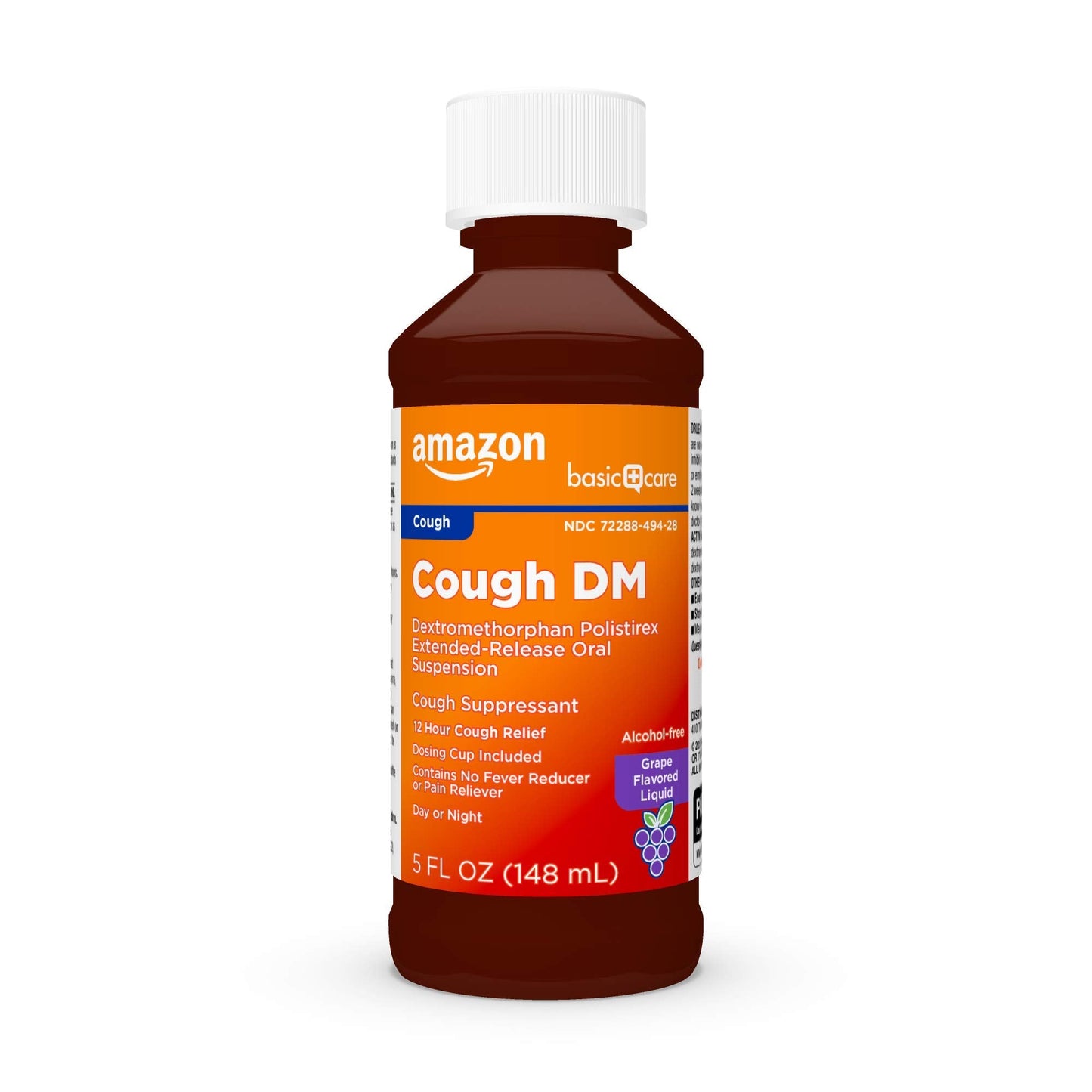 Amazon Basic Care 12 Hour Cough DM Syrup, Extended-Release Dextromethorphan, Grape Flavor Liquid Medicine, 5 fl oz (Pack of 2)