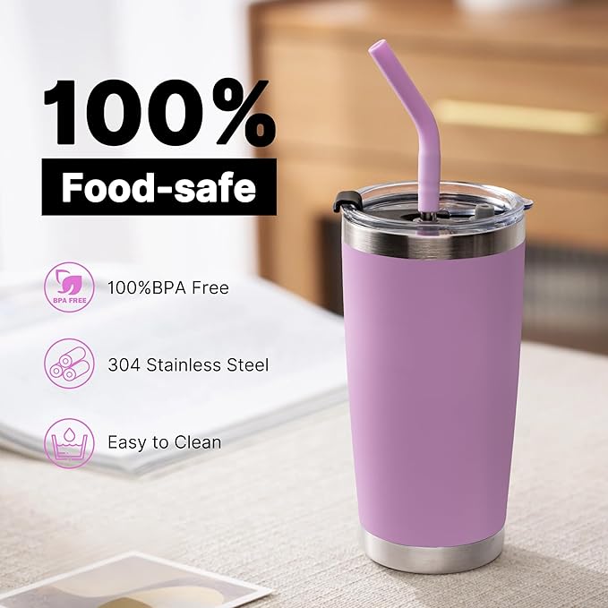 Metal Straws Reusable for 20oz YETI Tumbler Mug- 8.5" Stainless Steel Replacement Straws with Silicone Tips for 20 oz Cup, 1 Portable Bag