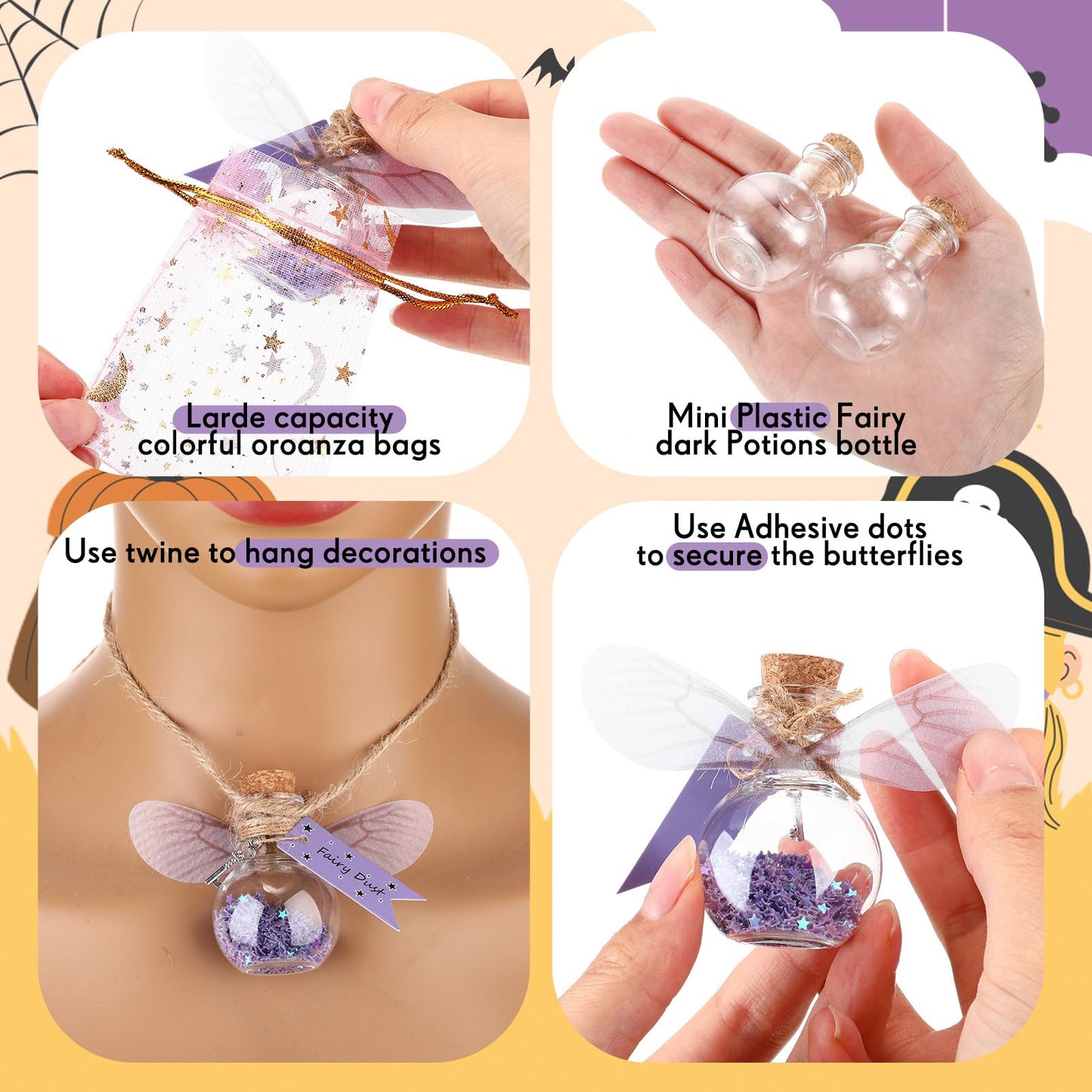 Jinei 262 Pieces Mystery Potion Craft Kit with 36 Magic Witch Potion Bottles Fairy Wing DIY Magic Fairy Bottle Set for Christmas Decorations Birthday Creative Gift Filling Supplies