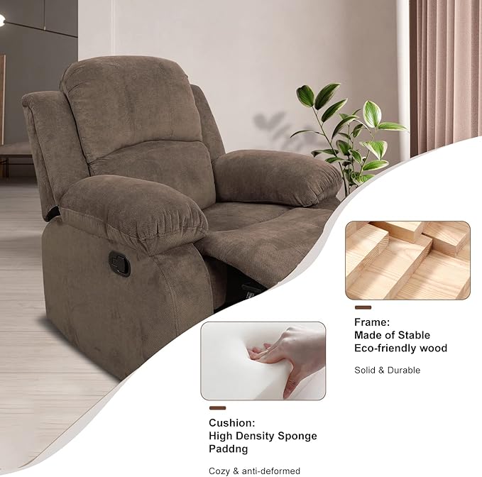 A Ainehome Living Room Furniture Set Leather Recliner Sofa Set Loveseat Chair Furniture Sofa Set for Living Room/Small Space/Rv/House/Office/Theater Seating (A-Taupe Brown Corduroy,Chair)