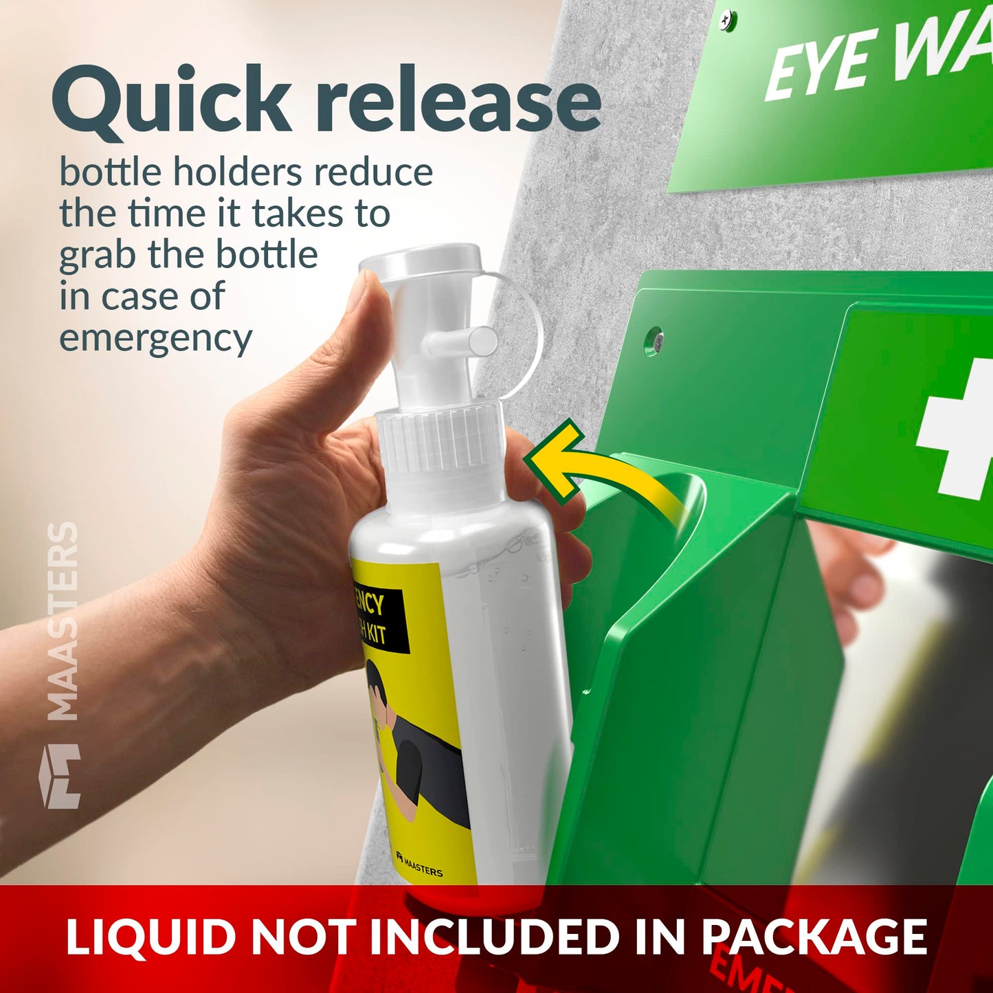 MAASTERS BPA Free Portable Eye Wash Station OSHA Compliant - Wall-Mounted First Aid Eye Wash Kit w/Mirror & 2X 16oz Empty Bottles - No Eyewash Solution Included - Emergency Eyewash - Set of 1